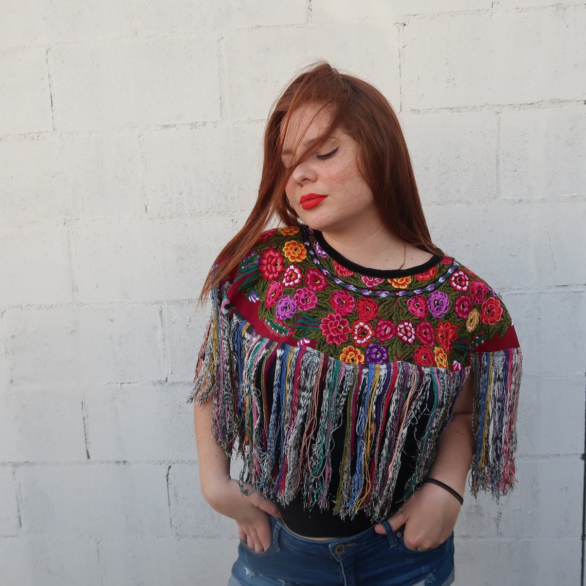 Embroidered Mexican Shirt Loose Fit Traditional Mexican Top Etsy