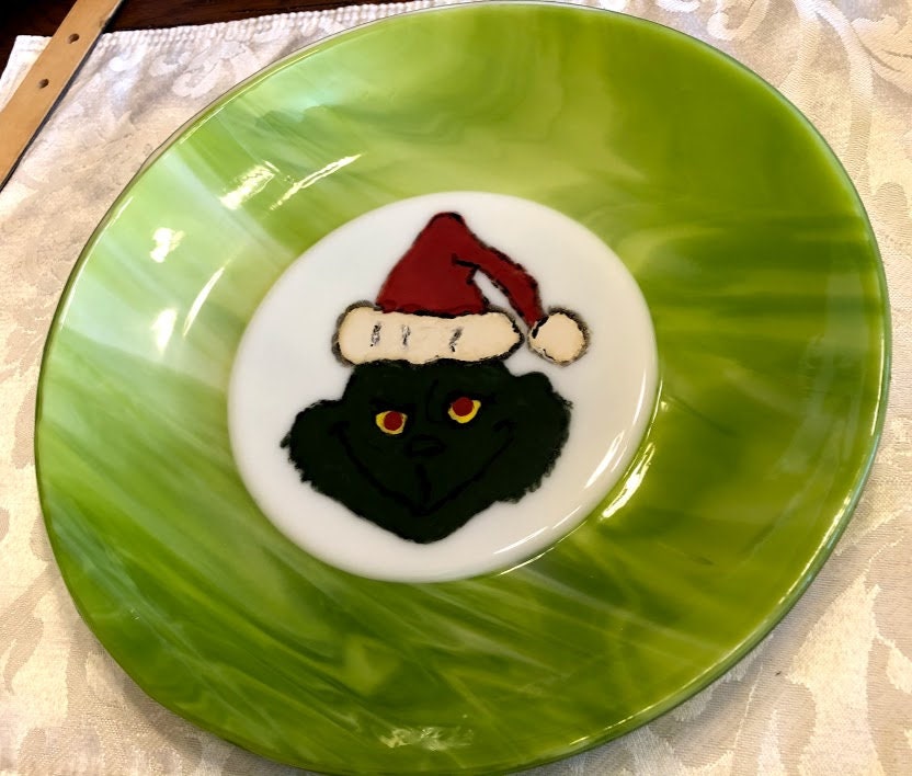 Fused Glass Grinch Serving/Pasta Bowl Hand Crafted Etsy