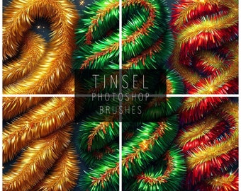 Photoshop Tinsel Brushes, 34 Exclusively Designed Flowing Trail Christmas Decorations. Plus, Extra Foil, & Instructions for Realistic Effect