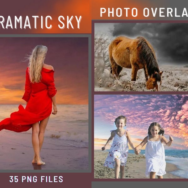 Natural DRAMATIC Sky, Photoshop Photo Overlays Stamps Brush. High Quality PNG Digital Manipulation, Photography Editing Tools. Bundle QTY 35