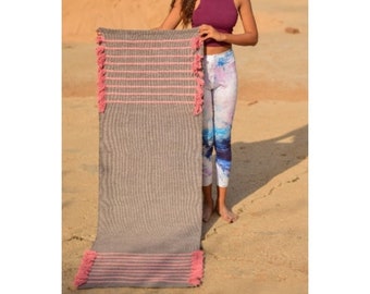 Mrttika Yoga mat, Cotton Yoga Mat,  Meditation Yoga carpet, 2x6 feet Natural Yoga Rug, Grey and pink yoga mat / Eco friendly Yoga Rug