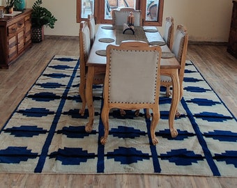 Pet-Friendly Carpet, Home decor area rug, Blue And White Moroccan Rug, Wool Low Pile Rug