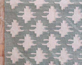 Alfombra plana de lana tejida a mano, estilo birmano moderno, color verde menta y blanco, reversible, ideal para el dormitorio.