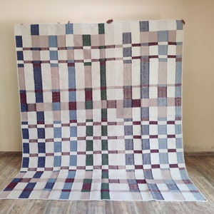 Handwoven Wool Plaid Rug: Checkerboard Area Rug, Bedroom And Living Room Rug, Elegant Checkered Pattern Rug, Wool Rug 8x10, 9X12, 12X15