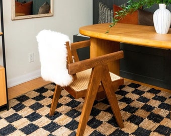 Jute Black Checkered Rug, Home Décor Area Rug, Jute Rug Runner, Hemp Natural Grid Rug