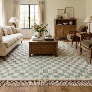 Moroccan Wool Rug, Blue Checkered Area Rug, Modern Moroccan Rug, Custom Size Living Room Rug, Bedroom Rug, Scandinavian Wool Rug, 9x12 Rugs