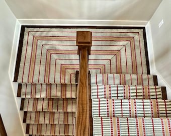 Alfombra de lana tejida a mano de 3,5 x 23 pies: diseño escandinavo con rayas verticales multicolores, ideal para escaleras, cocinas, interiores, entradas, pasillos y como regalo.
