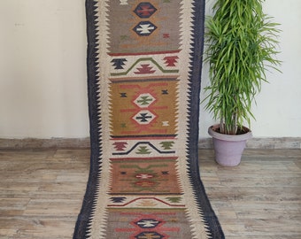 70x250 Jute Kelim Läufer Dhurrie, Handgefertigter Kelim Teppich Läufer, Teppich Läufer, Küchenteppich