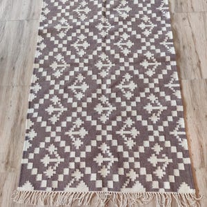 Handwoven Wool Rug, Modern Wool Brown And White Area Rug, Flatweave Rug, 5x8 Ft Kilim Woven Rug, Rugs For Bedroom, Indoor And Outdoor Rug
