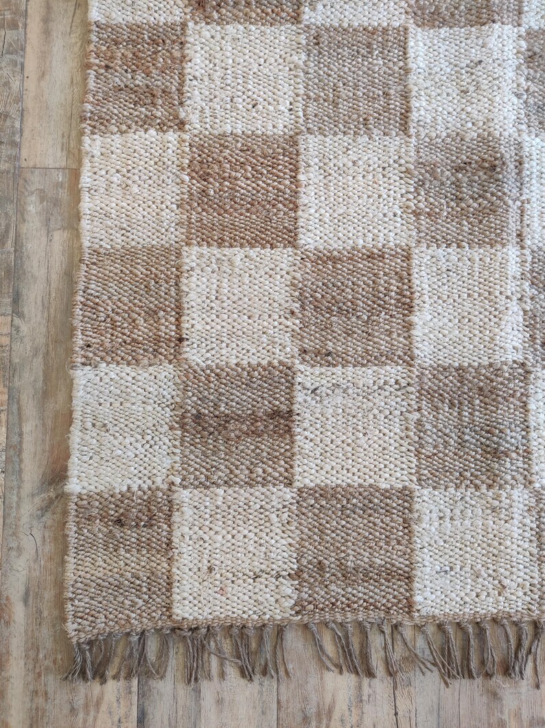 Natural Jute Organic Checkered Area Rug - Grid Carpet Personalized - Etsy