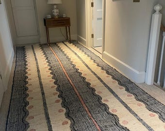 Handwoven Cotton Jute Rug: Natural & Black Boho Rug