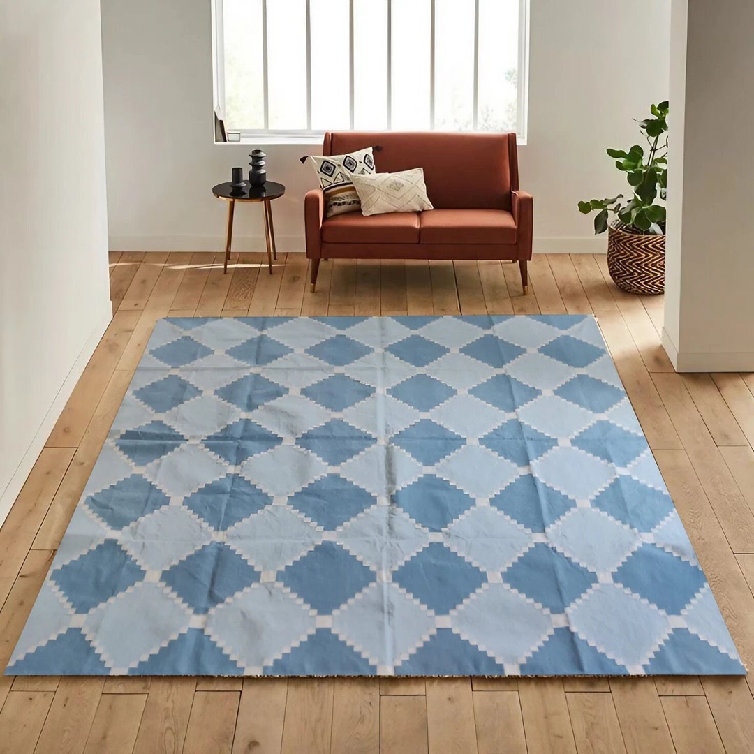 8x8 Ft Handmade Flat Weave Rug, Trendy Designer Geometric Pattern Rug ...