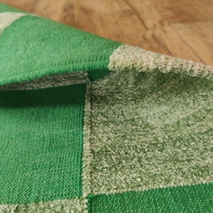Green Checkered Cotton Chenille Rug, 8x10 Flatweave Area Rug, Handwoven Cotton Rug For Bedroom, Home And Living, Hallway Rug, Indoor Rug