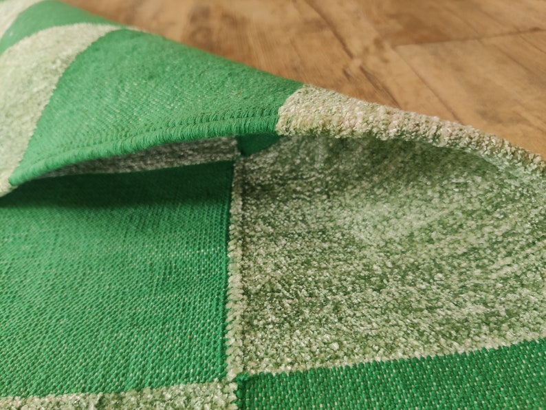Green Checkered Cotton Chenille Rug, 8x10 Flatweave Area Rug, Handwoven Cotton Rug For Bedroom, Home And Living, Hallway Rug, Indoor Rug