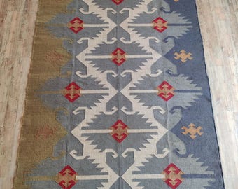 Alfombra Kilim, Alfombra tejida a mano Alfombra de yute de lana, Alfombra de yute Kilim, Alfombra de tejido plano, Alfombra Boho, Alfombra india Dhurrie, Alfombra Navajo Kilim, Alfombra personalizada
