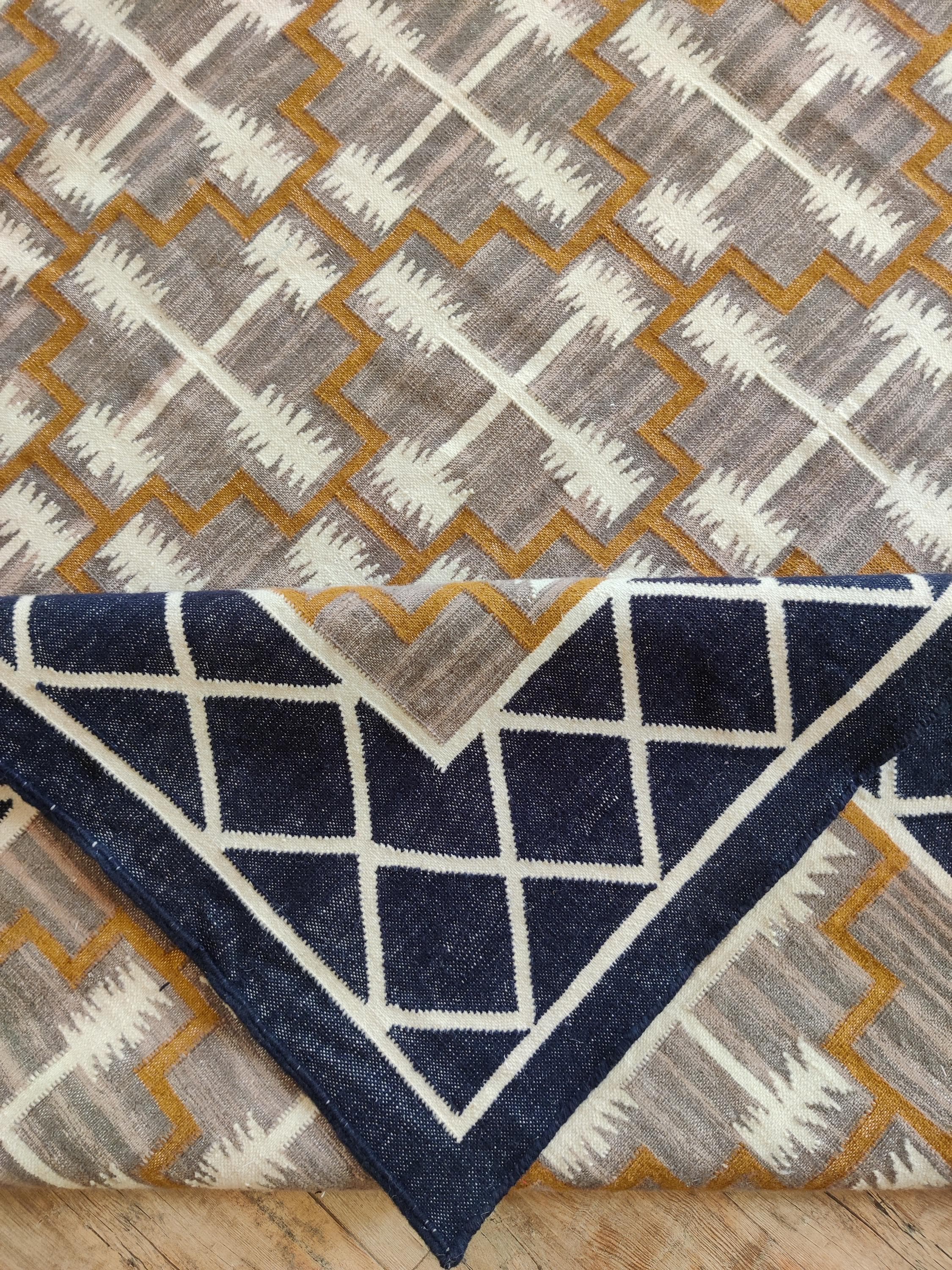 手織りウールラグ：スカンジナビア幾何学模様平織り、8x10 - Etsy 日本
