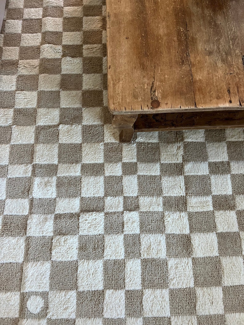 Handmade Checkerboard Area Rug: Checker  Wool Moroccan Carpet For Bedroom And Guestroom, Christma's Gift