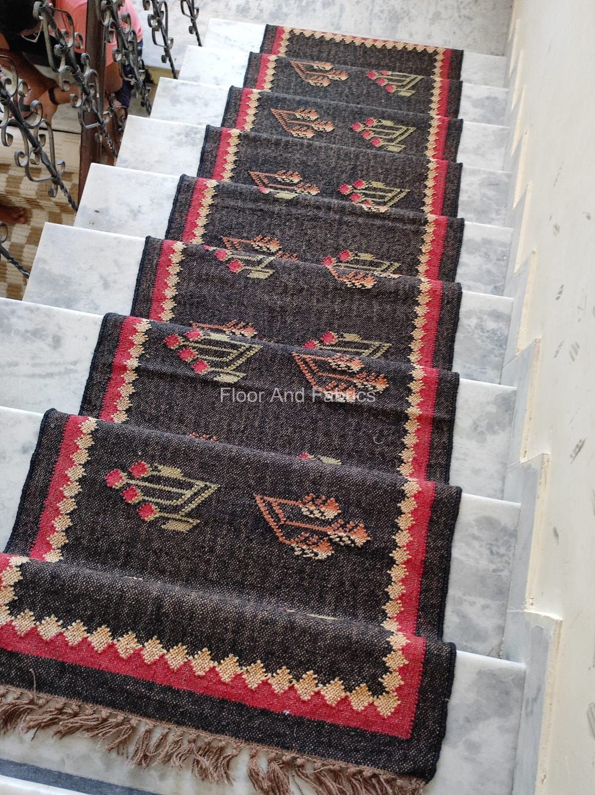 Riser Rug Stair Runner Rug, Black Jute Kilim Padded Carpet, Stairway Riser ...