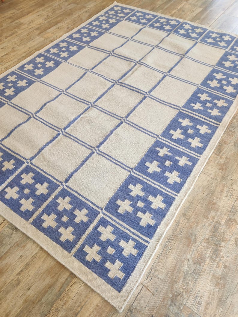 Checkered Wool Rug, Blue And White Rug, Checkerboard Rug, Wool Rug 8X10, Swedish Kilim Rug, Handwoven Rug, Modern Rug, Flatweave Area Rugs, Check Mat Wool Rug, Hallway Rug, Modern Rug, Wool Rug 6x9, Custom Wool Rug, Bedroom Rug, Rug 8x10, Kitchen Rug