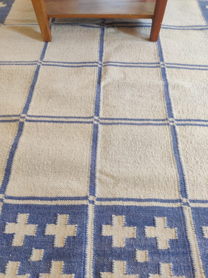 Checkered Wool Rug, Blue And White Rug, Checkerboard Rug, Wool Rug 8X10, Swedish Kilim Rug, Handwoven Rug, Modern Rug, Flatweave Area Rugs, Check Mat Wool Rug, Hallway Rug, Modern Rug, Wool Rug 6x9, Custom Wool Rug, Bedroom Rug, Rug 8x10, Kitchen Rug