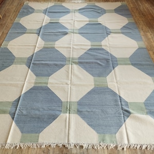 Handmade Woven Flat Weave Rug, Custom Size Area Dhurrie, Home & Living Room, Bedroom, Hallway Floor Rug, Wool Rug 8x10, Area Rug,