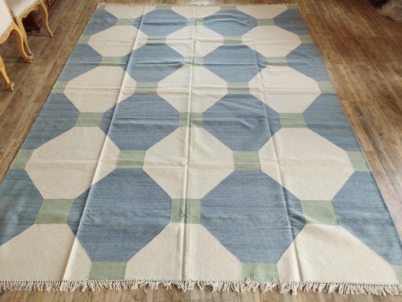 Handmade Woven Flat Weave Rug, Custom Size Area Dhurrie, Home & Living Room, Bedroom, Hallway Floor Rug, Wool Rug 8x10, Area Rug,