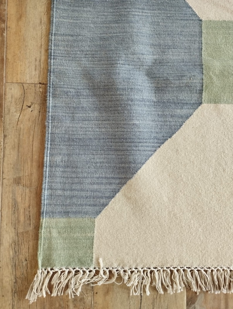 Handmade Woven Flat Weave Rug, Custom Size Area Dhurrie, Home & Living Room, Bedroom, Hallway Floor Rug, Wool Rug 8x10, Area Rug, image 4