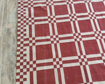 Alfombra Kilim de lana tejida a mano: diseño escandinavo a cuadros verdes (250 x 250 cm, 8 x 10 pies)