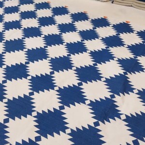 Alfombra azul y blanca, hecha a mano en algodón, con diseño geométrico, personalizada, de área, de algodón Dhurrie, para dormitorio, de 15 x 23 cm, 20 x 25 cm y 23 x 30 cm. imagen 6