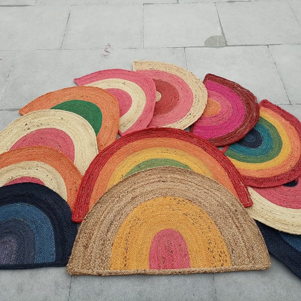 Round outdoor rug Braided Half Circle Colourful Doormat