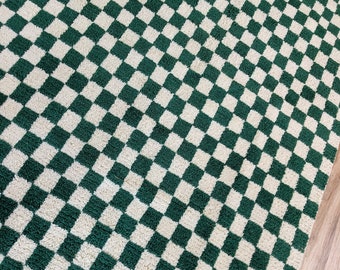 Décoration d'intérieur carpette, tapis à carreaux, tapis à damier vert et blanc, tapis en laine, tapis à carreaux personnalisé, tapis de passage de chambre à coucher, tapis marocain par 8 x 10