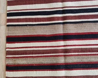 Alfombra vintage de lana a rayas: Kilim multicolor (1,8 x 2,7 m)
