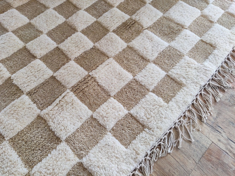 Handmade Checkerboard Area Rug: Checker  Wool Moroccan Carpet For Bedroom And Guestroom, Christma's Gift