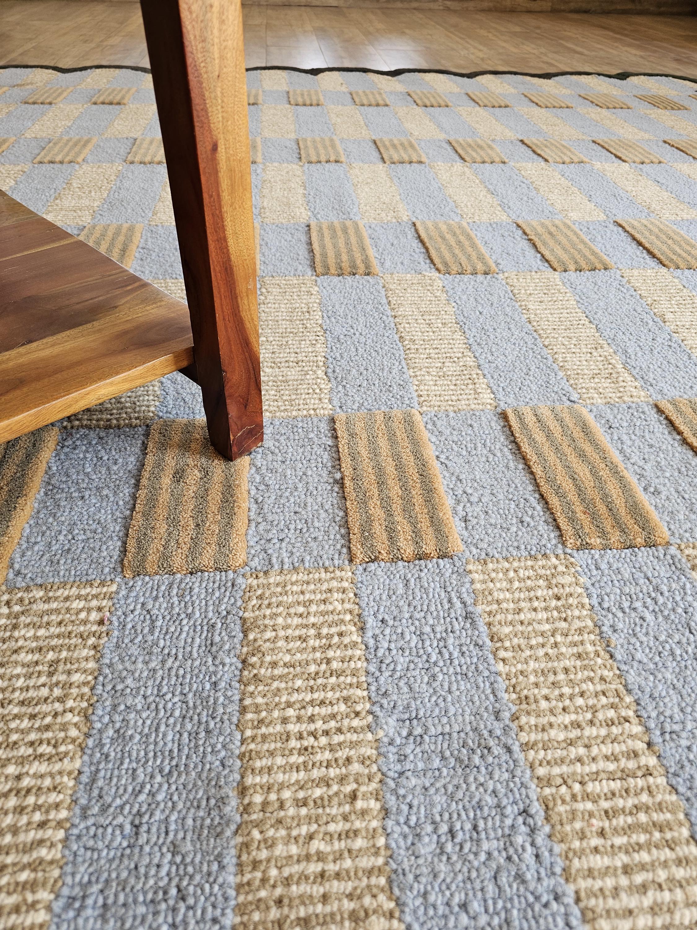7X9 New Zealand Wool Plaid Area Carpet, Elegant Carpet, Modern Wool ...