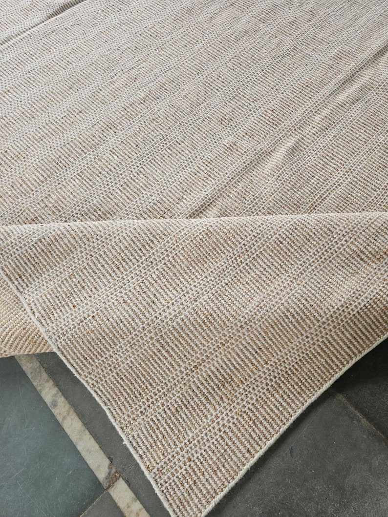 Handwoven Flatweave Wool Rug, Cotton White Jute & Wool Combo Rug ...