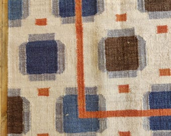 Geometric Wool Rug: Multicolored Swedish Flatweave, Modern Home Decor