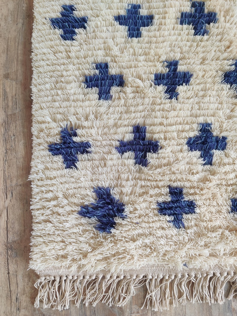 Blue and White Rug, Wool Moroccan Rug, Petfriendly Rug, Wool Rug 8X10