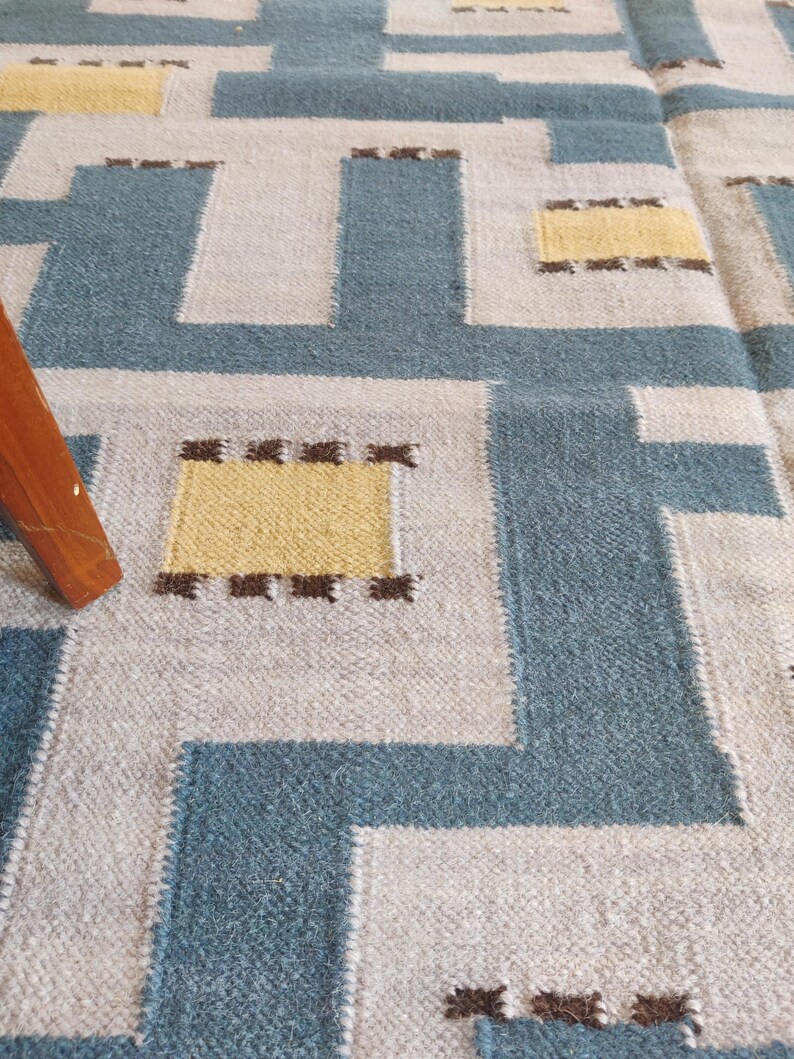 Handwoven Wool Rug, Scandinavian Rug, Swedish Marianne Richter-inspired Rug, Geometric Rug, Wool Rug 6x9, Rug For Bedroom, Flatweave Rug, Flat weave Rug for Living, Checkered Wool Rug, Checkerboard Rug, Kilim Rug, Area Rug, Hallway Rug, Bohemian Rug