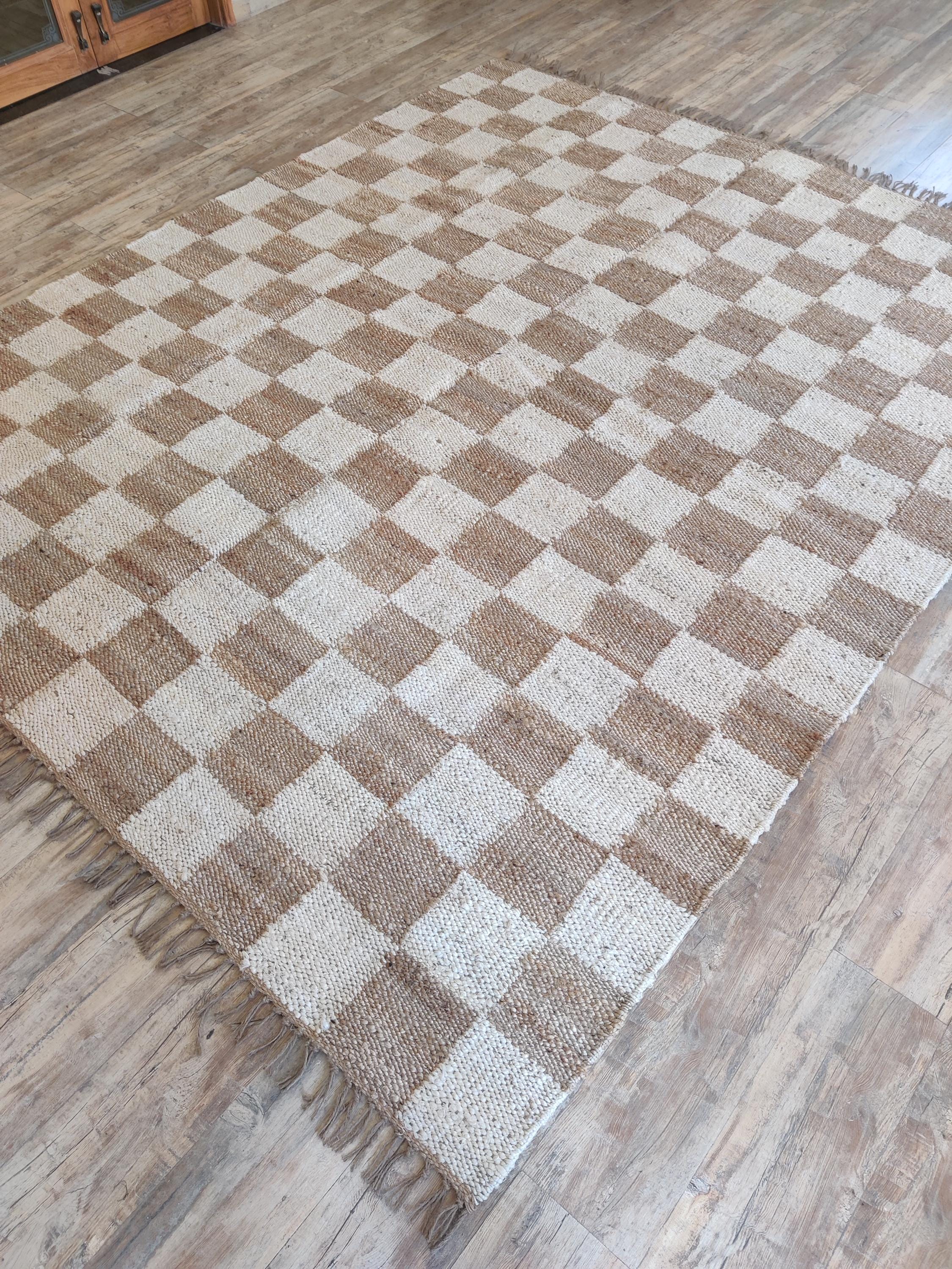 Checked Natural Rug Natural Jute Organic Checkered Area Rug - Grid Carpet Personalized - Etsy