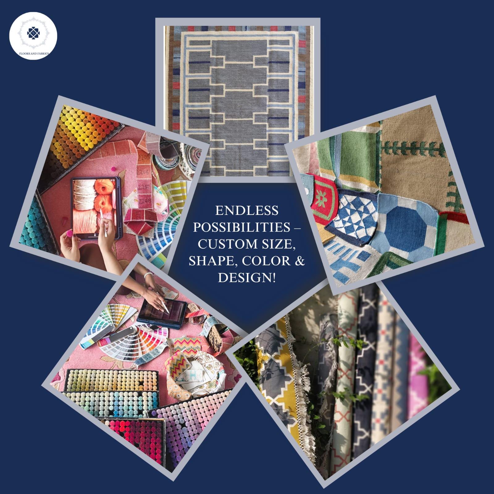 幾何学模様 手織り ラグ インディゴ ヴィンテージ キリム デニム 幾何