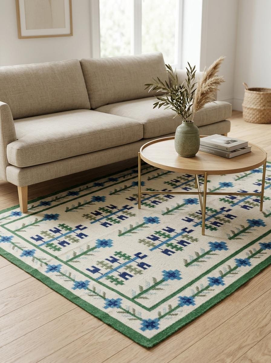 Modern Flatweave Area Rug, Handwoven Wool Kilim Rug, Katarina Rug