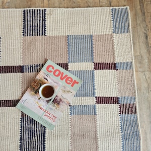 Home Decor Checkered Woolen Plaid Rug, Handmade Checker Custom Area Rug For Bedroom, Home And Living Room, Indoor And Outdoor Rug