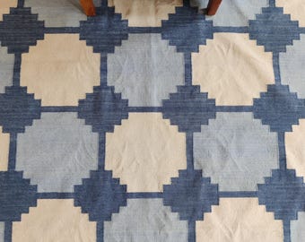 10X10 Ft Handmade Woven Floor Area Rug, Kitchen & Dining, Hallway, Bedroom, and Living Room Rug, Home Decor Wool  Dhurries, Personalized Rug