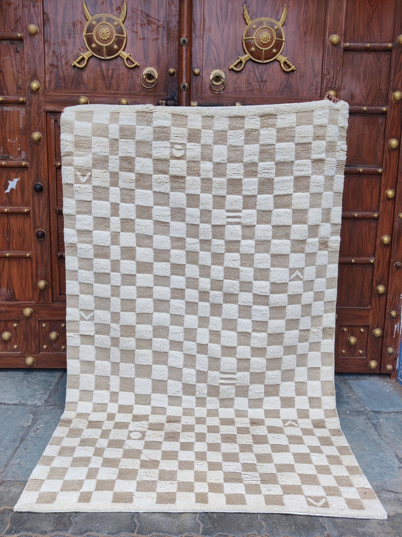 Handmade Checkerboard Area Rug: Checker  Wool Moroccan Carpet For Bedroom And Guestroom, Christma's Gift