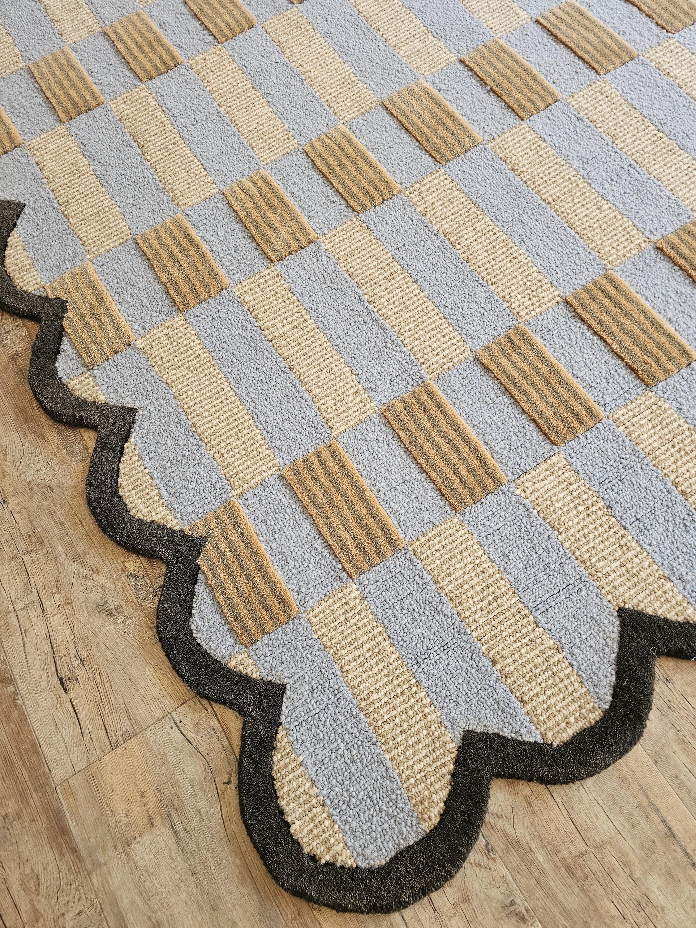 7X9 New Zealand Wool Plaid Area Carpet, Elegant Carpet, Modern Wool ...