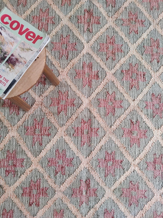 Hand Woven Natural Jute cotton rug, Boho Home Decor, Bohemian Decor Rug, Traditional Runner Rug, Living And Porch Area Rug, Rugs For Bedroom