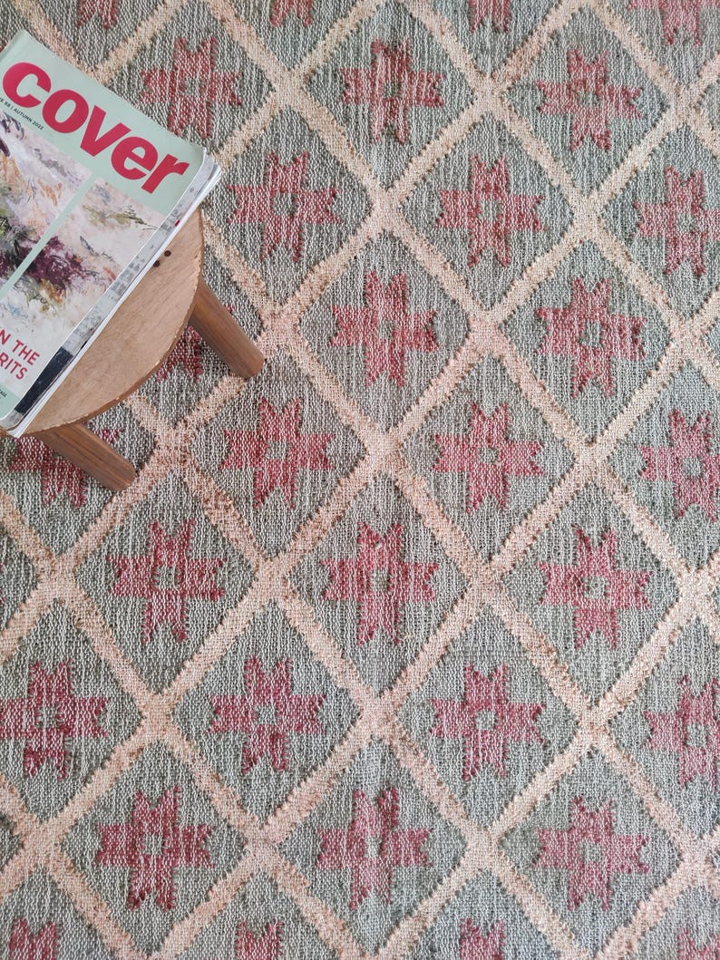 Hand Woven Natural Jute cotton rug, Boho Home Decor, Bohemian Decor Rug, Traditional Runner Rug, Living And Porch Area Rug, Rugs For Bedroom