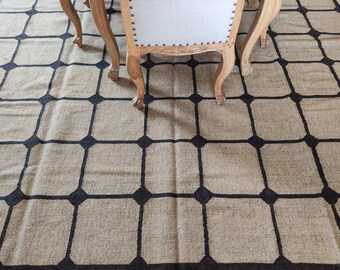 Tappeto Kilim in iuta per decorazioni per la casa, tappeto a quadretti fatto a mano, tappeto per interni, tappeto Boho, tappeto di dimensioni personalizzate per tavolo da pranzo