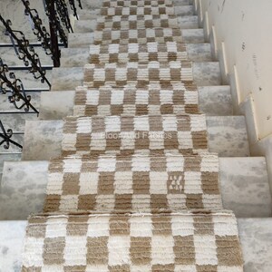Stair Area Runner Rug - Modern Irregular Checkered Wool Dhurrie, Home Decor Step Area Rug, Stairway Padded Personalization Custom Rug