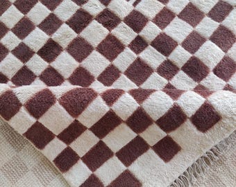 Hand-knotted Moroccan Wool Checkered Rug, Modern Brown And White Checkerboard Carpet, Scandinavian Style Minimalist Rug, Moroccan Rug 9x12